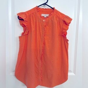 LOFT Coral  Ruffled Mandarin Collar Blouse